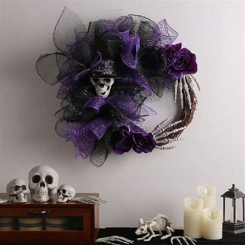 Spookys Front Door Hanging Garland With Flower Skeleton