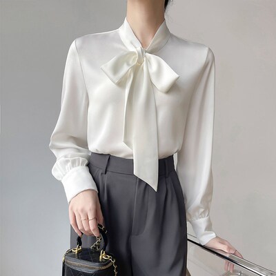 Satin White Shirt Womens Long-sleeved All-match mmuter Busi