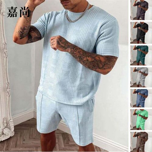 -Summer mens casual suit short-sleeved shorts two-piece spo