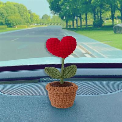 1/2/3/5Pcs Handmade Knitted Flower Pot Red Heart Shaped Knit