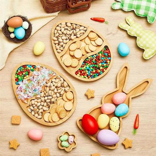 Cute Easter Bunny Serving Tray Cartoon Wooden Dining Plate M