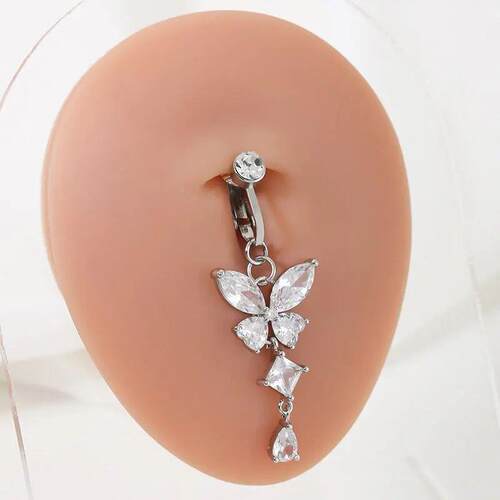 Clip On Belly Button Ring Butterfly Shape Copper Zircon