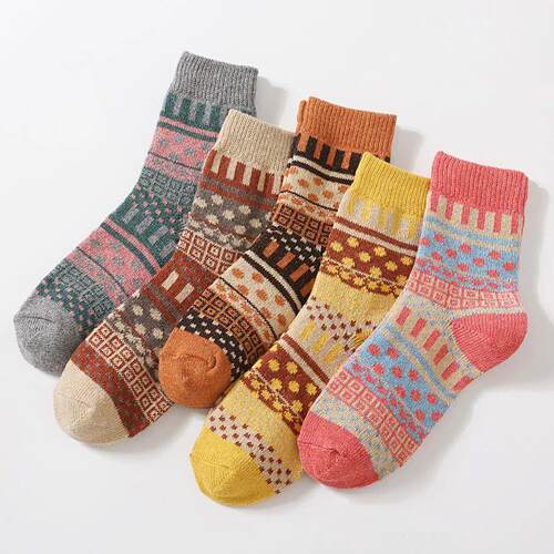 5 Pairs Women Socks Autumn Winter Thickened Warm Soft Comfor
