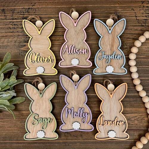 1PC 3D Easter Wooden Carrot Name Tags Basket Label Gift Tags