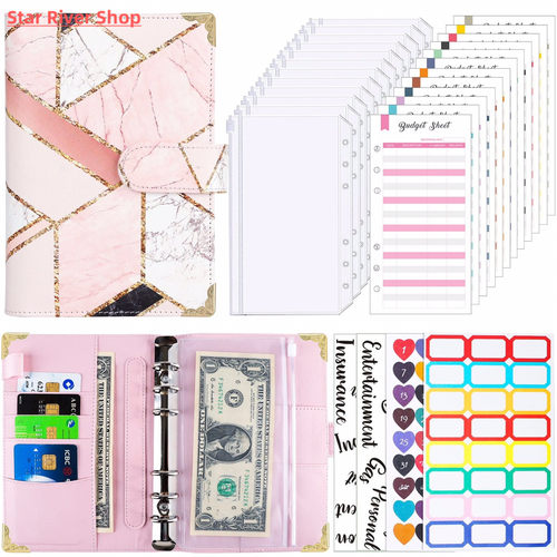 A6 PU Leather Binder Budget Planner Cash Envelopes Wallet wi
