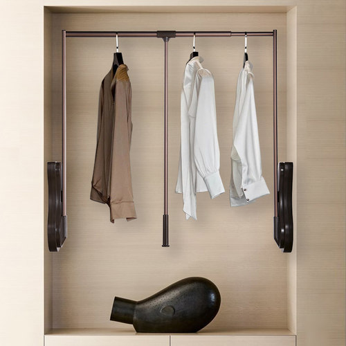 衣帽间升降挂衣杆缓冲伸缩拉杆挂衣架衣通衣橱五金配件衣柜下拉式
