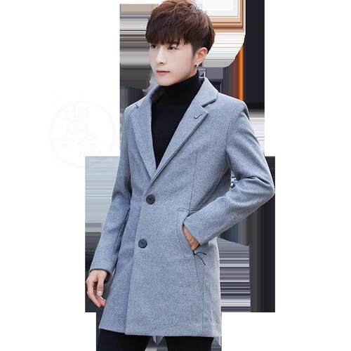Mens windbreaker medium length coat wool woolen coat mens