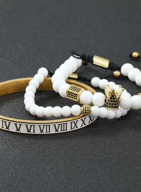 Luxury Natural White Stone Beads Charm Crown CZ Crystal Man
