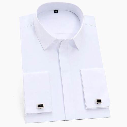 Mens Classic Hidden Buttons French Cuffs Solid Dress Shirt
