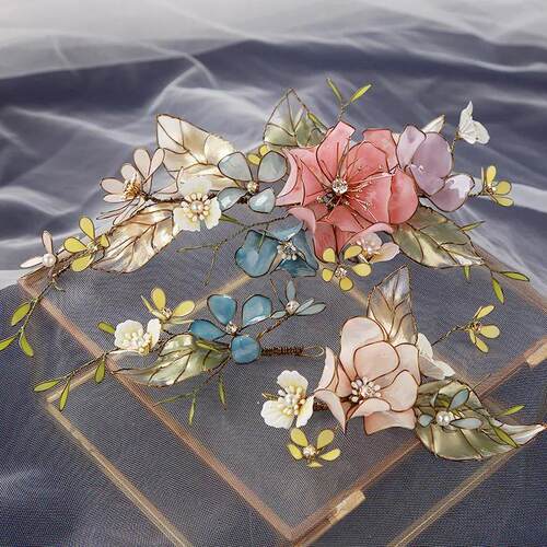 Classic Handmade Flower Rhinestone Bridal Barrettes Headdres