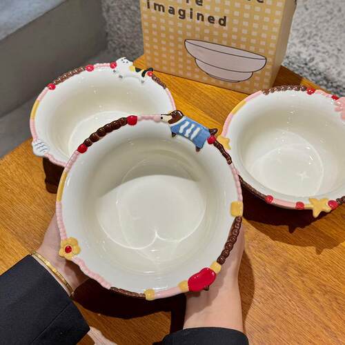 Cartoon relief ceramic salad decoration edge bowl tableware