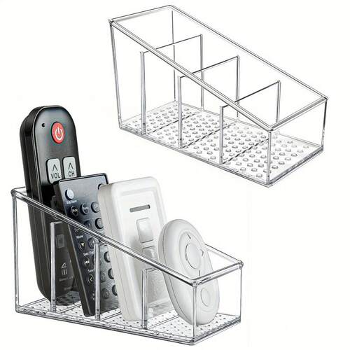 Clear Plastic Remote Control Holder and Desk Organizer with