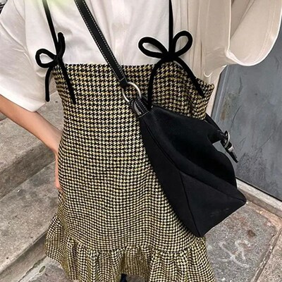 Fashion Bow Plaid Strap Mini Dress Women New Spring Causal B