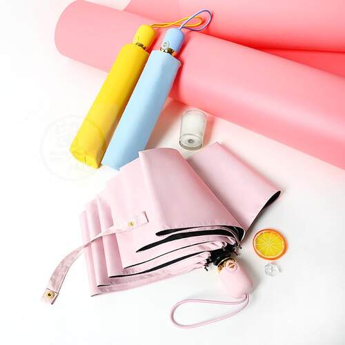 。Small fresh automatic umbrella simple solid color black gl