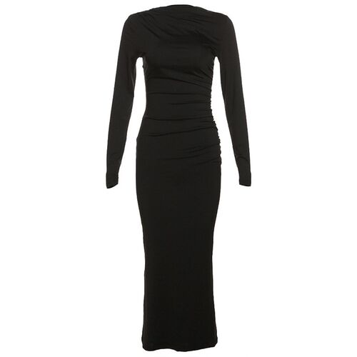INS Fashionable Solid Color Dress for 2025 FW Round Neck Lon