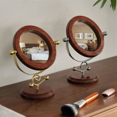 New Rotating Design Wood Makeup Mirror Retro Style Home Acce