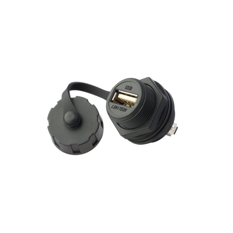 龙仕USB航空插头插座 充电usb接口 接头母头 防水连接器 面板安装