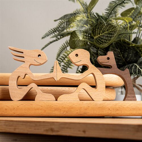Handmade Wood Dog Decor Sculptures Craft Creative Figurine O