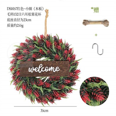 。Imitation wreath handle hanging frost pinecone door and wi