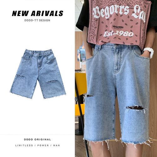 -Shorts ripped jeans mens summer new retro casual mens and
