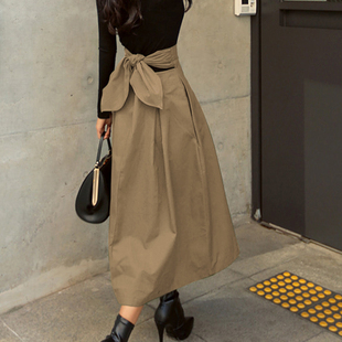 shintimes Skirts Womens Korean Fashion Solid Color Big Swing