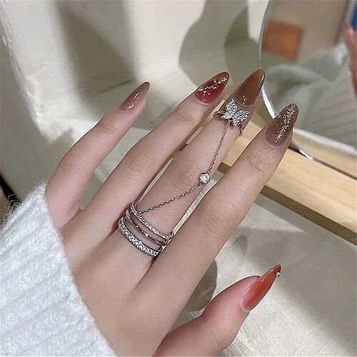 Personality Double Finger Chain Rings for Women Ring Set Tas