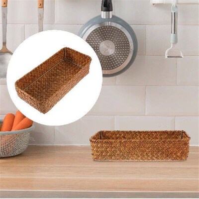 Wicker Bread Basket Cutlery Storage Straw Woven Sundries