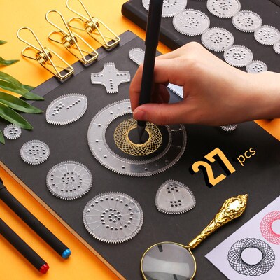 27pcs Spirograph Drawing Toys Set Magic Painting Template Ge