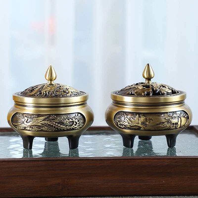 Antique Copper Incense Burner Household Indoor Three-legged