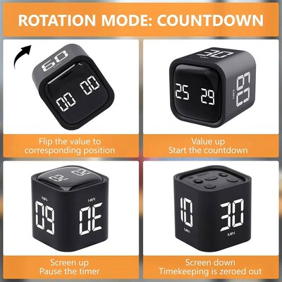 Pomodoro Digital Timer Cube Flip Clock, 5/10/30/60min Study&