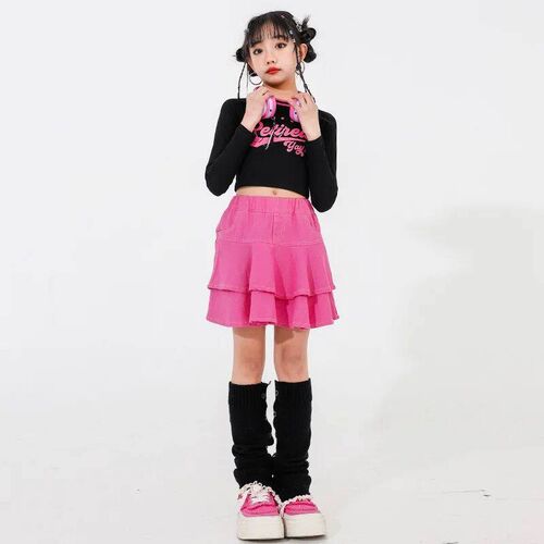 Kids Jazz Dance Clothes Girls Long Sleeve Top Pink Pants Fas