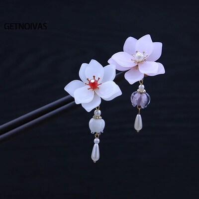 Vintage Wooden Hair  Chinese Style Flower Hairpin With Tasse