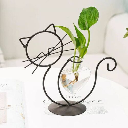 Simple Cat Iron Flower Machine Heart-Shaped Hydroponics Vase