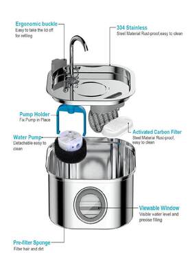 3.2L Stainless Steel Pet Water Feeder Auto Cat Fountain Smar