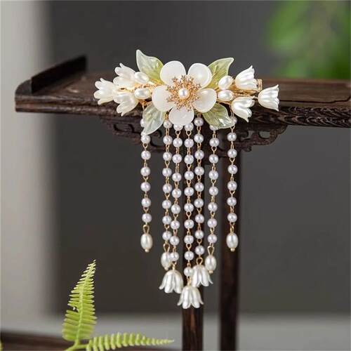 Flower Fringe Hair Clips Chinese Hanfu Hair Accessories Vint