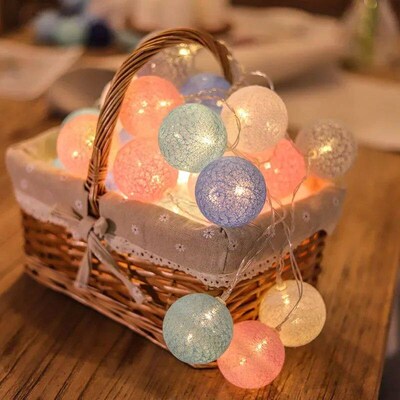 20LED Cotton Balls String Lights Garland Fairy Sreet Lights