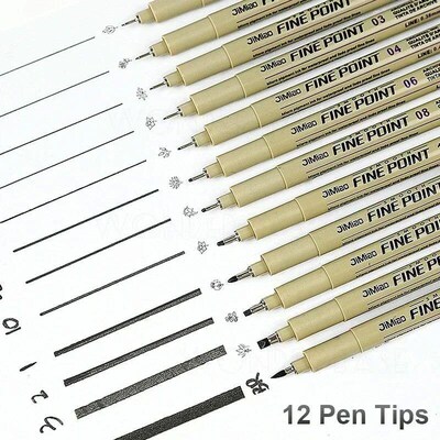 12 Nibs Pigment Liner Micron Ink Marker Pen for Manga Draw S