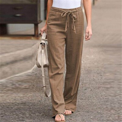 60%HOTSummer Womens Linen Elastic Waist Solid Color Trouser