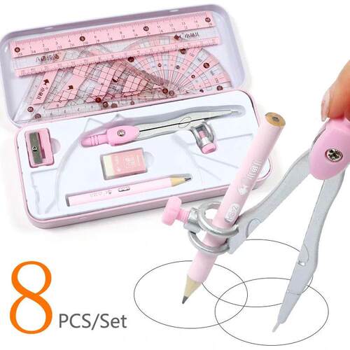 8Pcs/Set  Ruler Compass Pencil Set Geometry Maths Student Dr