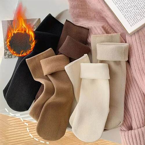 5pairs Winter Warm Solid Women Socks Thicken Thermal Socks B