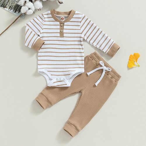 Ribbed Stripe New Baby Boy Girls Clothes Fall Toddler Outfit