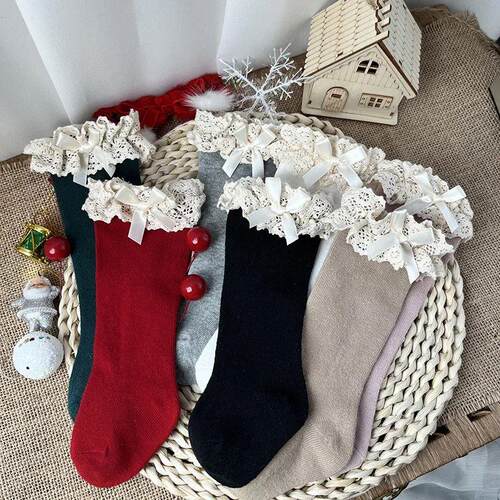 New Winter Autumn Baby Girls Knee High Socks Lace  Ruffle Lo