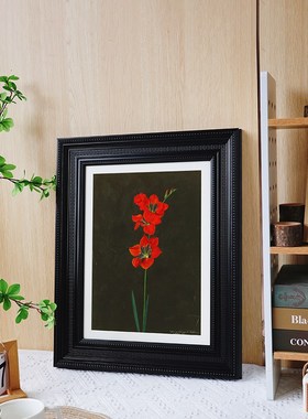 五月画馆油画水彩中古装饰宽边黑色相框复古质感挂墙摆台压花画框