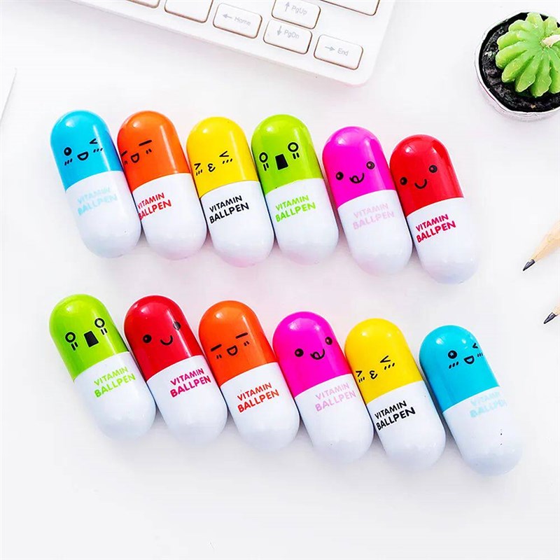 20Pcs Cartoon 6 Colors Retractable Pill Pens Kids Party Supp