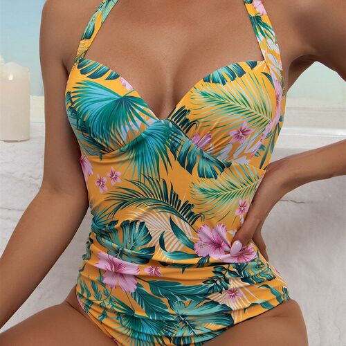 Printed Conservative Onepiece Halterneck Rigid Printed conse