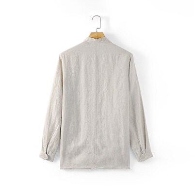Spring Linen Mens Casual Loose Linen Shirt Breathable Colla