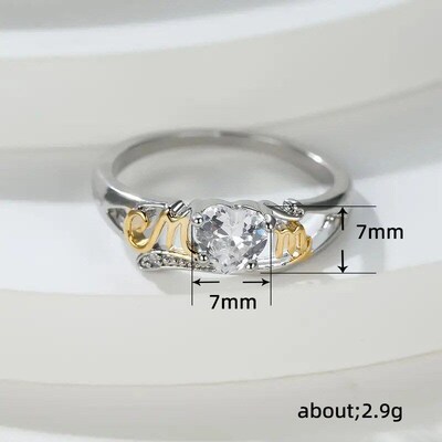 Mothers Day Gift HeartShaped Zircon Ring for Mom DoubleColor