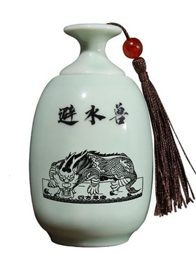 卫生间厕所青瓷避水兽碧辟水龙瓶碧水七水净水吸水兽罐子摆件青石