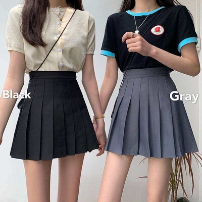 Black pleated skirt womens high waist skirt new spring and