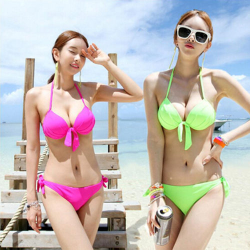 Bikini swimsuit with sexy swimsuit solid color Europe and Am